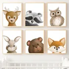 Кролик, лиса, олень, медведь, Сова, енот, Картина на холсте, скандинавские плакаты и принты, настенные картины, декор для детской комнаты