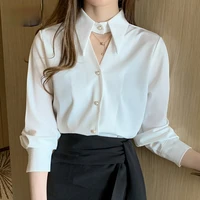 2021 spring new korean office lady tops chiffon long sleeve shirts loose solid white blouses women fashion clothes blusas