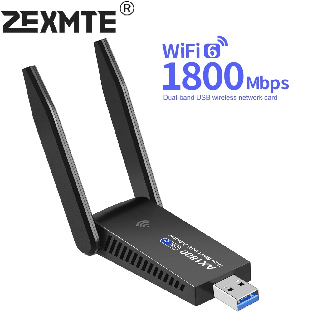 Zexmte USB3.0 Wifi 6 Adapter Wireless Dual Band WiFi Dongle Network Card 1800Mbps 2.4G/5Ghz for PC Laptop Desktop Win7/8/10/11