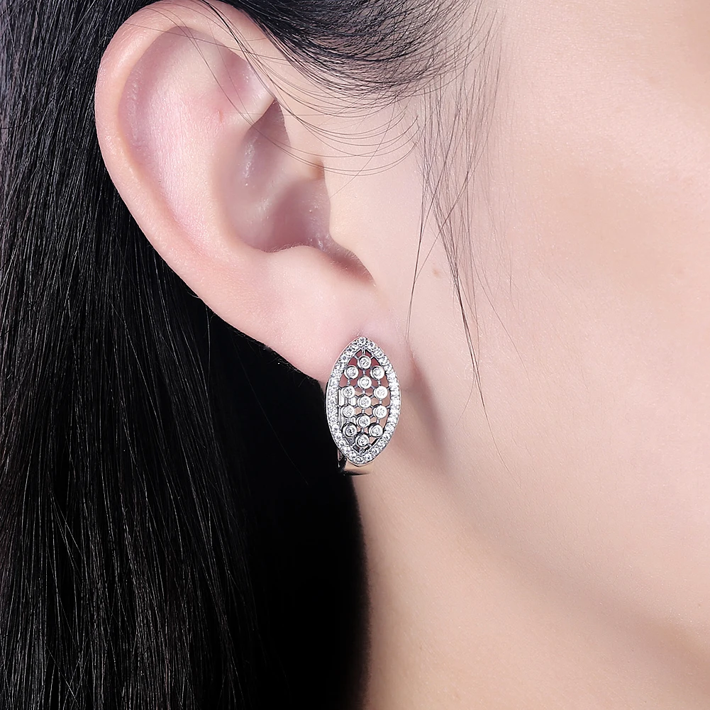 

LEKANI 100% 925 Sterling Silver Leaves Clip Earring Bright Full Cubic Zirconia Earrings For Women Fine Jewelry Birthday Gift