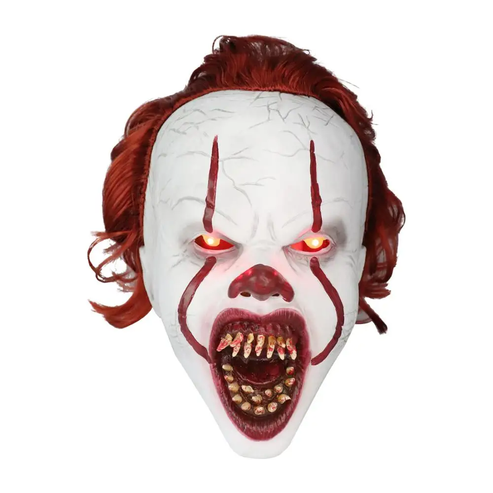 Светодиодный фонарь маска пеннивайза It Chapter Два страшных клоуна Косплей Хэллоуин латексные маски