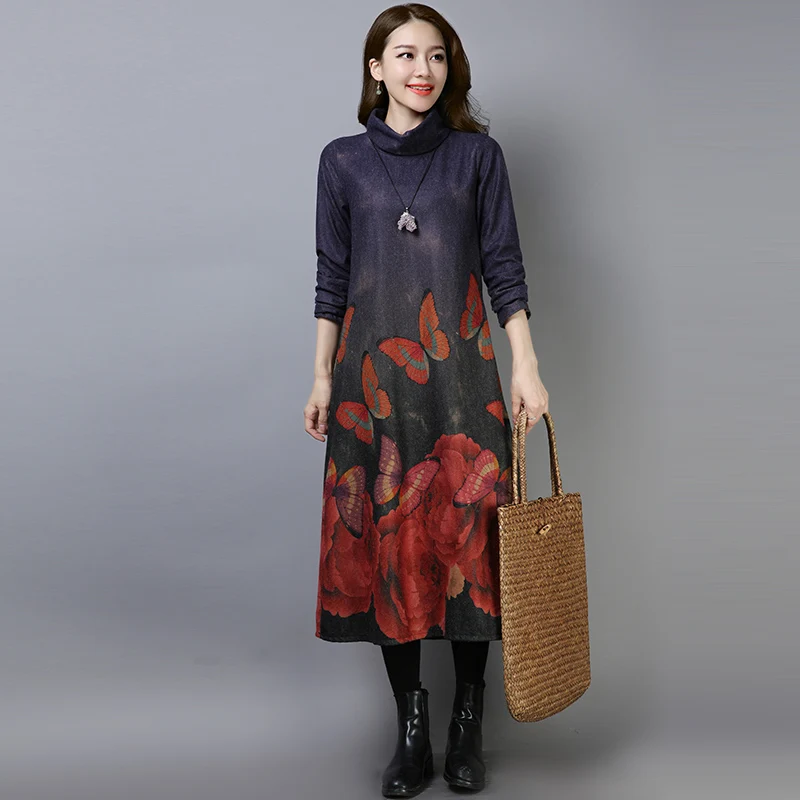 Осенне-зимнее винтажное шикарное свободное шерстяное платье большого размера с