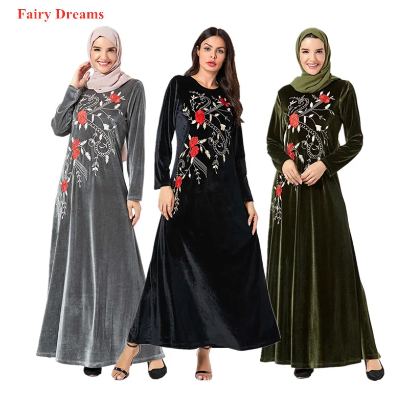 Бархатная абайя Пакистан Дубай Турция Бангладеш Исламская одежда Вышитый Кафтан
