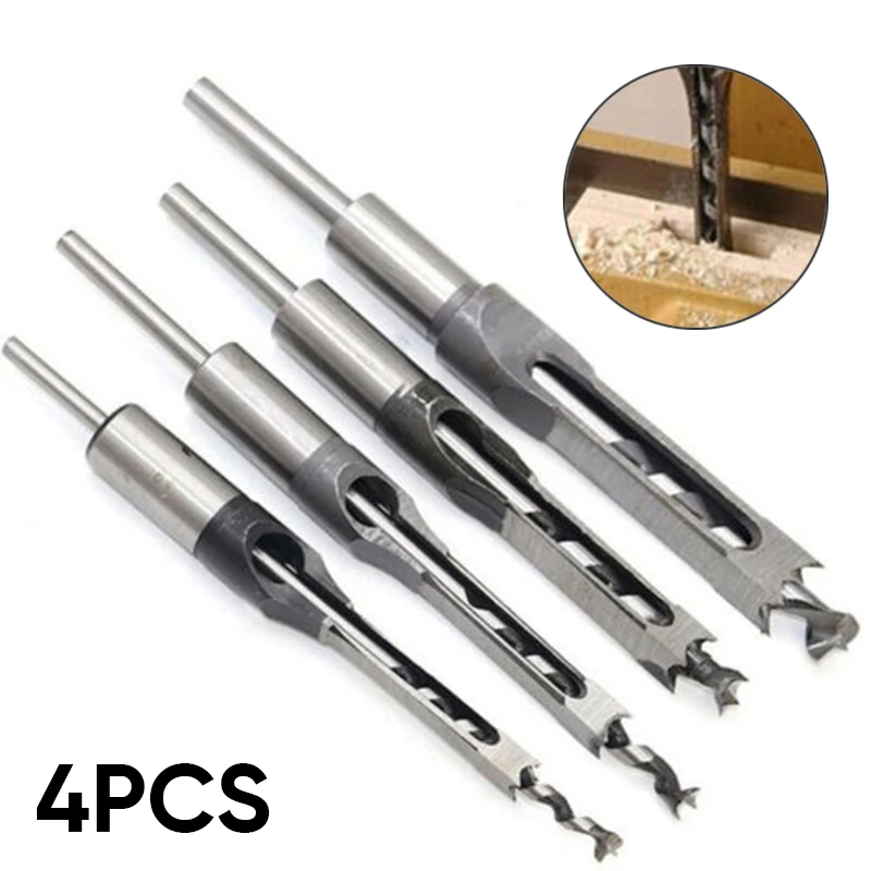 

4 Pcs Drill Bits Holesaw Square Hole Chisel Mortise Tool Kit 210mm Woodworking Tools Power Electric Tools Accessories