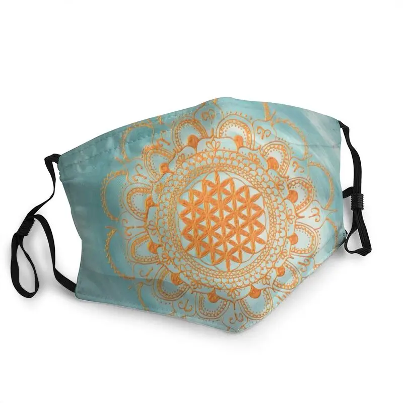 

Flower Of Life Mandala Ocean Gold Mask Adjustable Face Mask Yoga Meditation Anti Dust Protection Cover Respirator Mouth Muffle