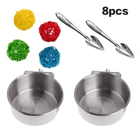 8pcs stainless steel bird feeder set parrot feeding dish cups food water bowl bird feeding spoon for cages small animals