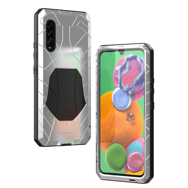Для samsung Galaxy A90 5G Твердый корпус для телефона Алюминиевый металлический корпус Закаленное стекло Защитная крышка экрана сверхмощный защитный чехол