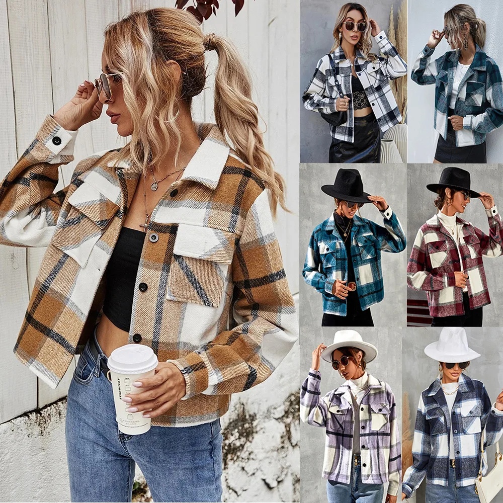 

Chic Classic Plaid Outwear traf zaraed Women 2021 Jacket Fashion Female Thick Coats Outdoor Clothing shein магазин official shop