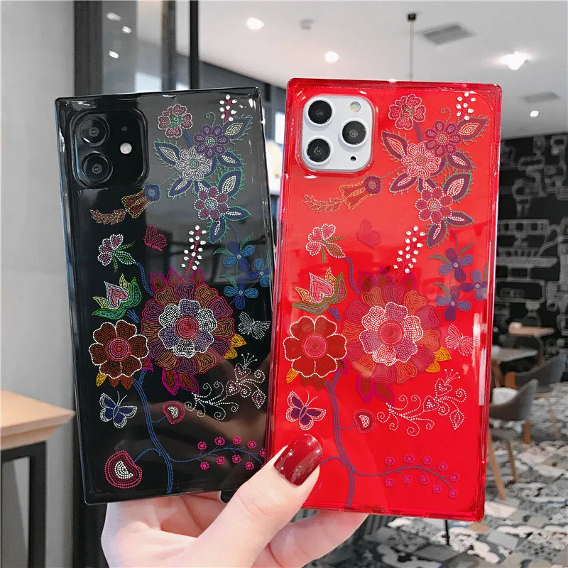 Милый чехол с принтом квадратных цветов для iPhone 11 Pro X XR XS Max 8 7 Pluse телефон с прозрачной мягкой TPU ударопрочной задней крышкой.