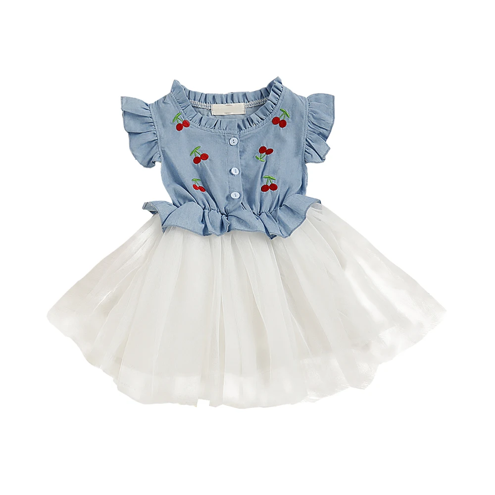 CYSINCOS 2020 летнее платье для девочек детское джинсовое Сетчатое лоскутное