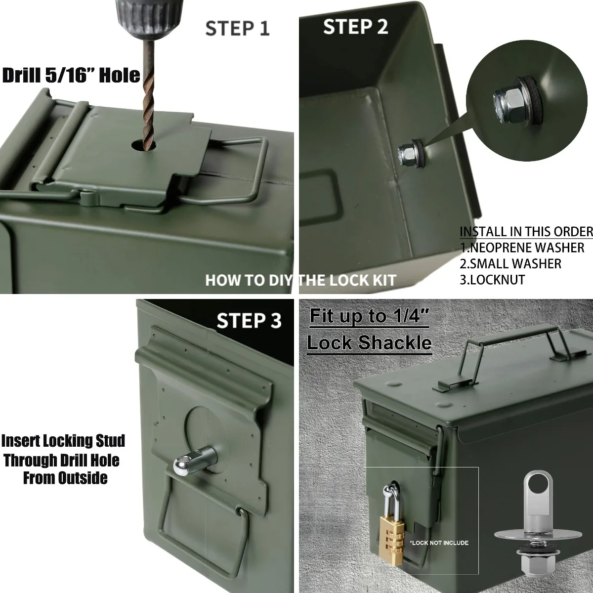 50 Cal Ammo Box Can Steel Secret Hidden Safe Lock Hardware Kit Army Military Ammunition Gun Safe Locking Set for Money Bullet images - 6