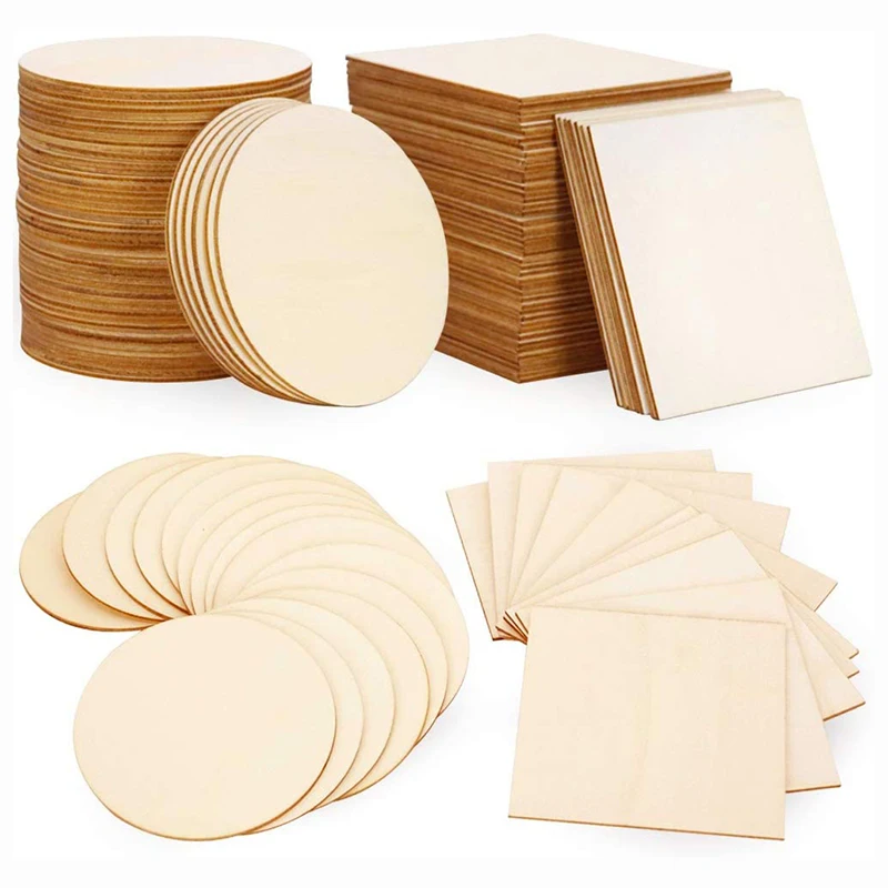 

20/40/50 Pcs 100mm Wooden Pieces Slices Wood Round Square for Children DIY Painted Wood Chip Wedding Household Decoration Board