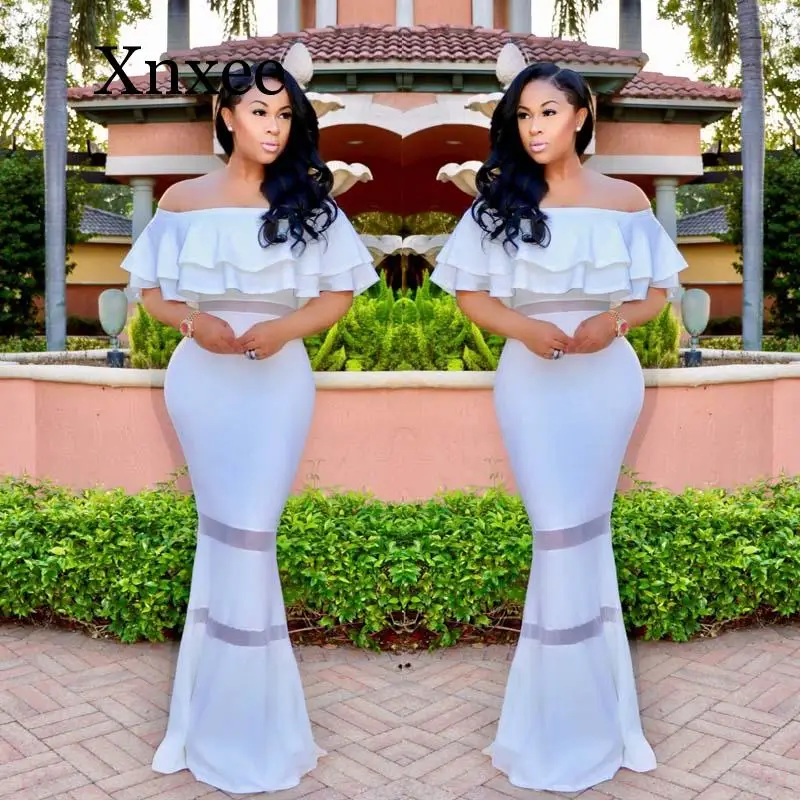 

Африканская одежда, пикантная элегантная юбка-карандаш с оборками, открытыми плечами и открытой спиной, длинная однотонная формавечерние