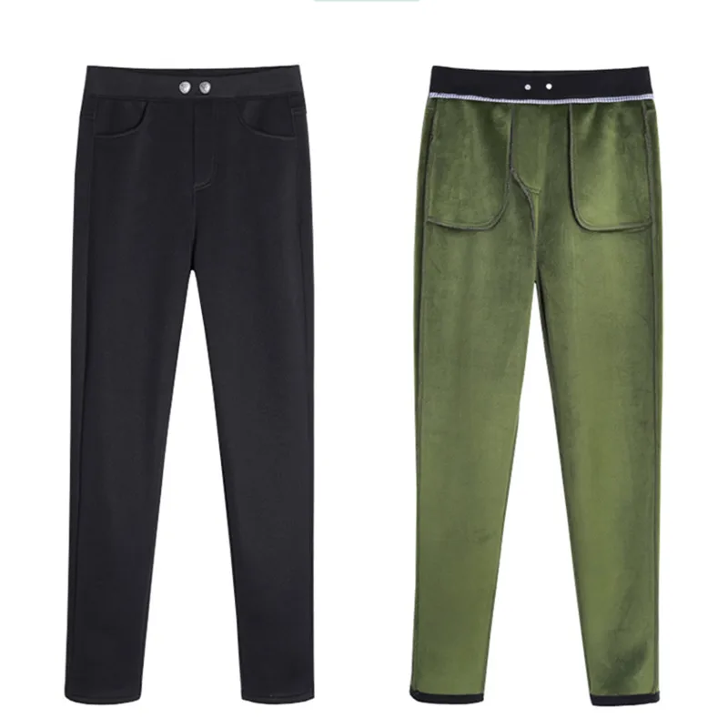

High Waist Black Pants Stretch Moisturizing Warm Thicken Pencil Pants Women Elastic Waist Skinny Trousers Female Casual Wear