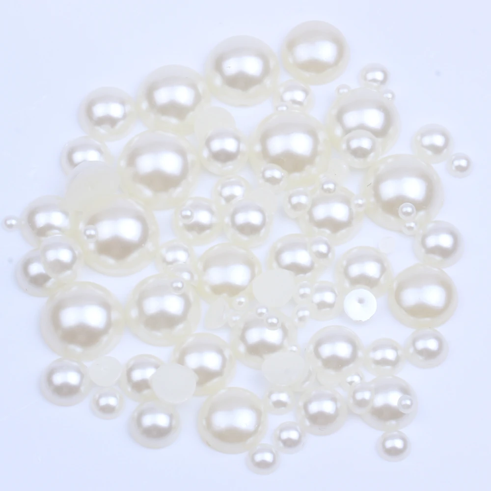 

Half Round Pearls Mixed Sizes Flatback Ivory Color Glue On Resin Beads For Jewelry Making DIY Crafts 3D Nails Art Decorations