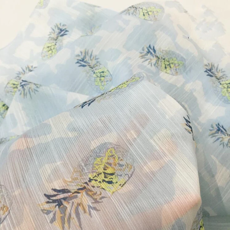 Baby Clothes DIY Home Decoration Sky Blue Pink Background Cute Cartoon Pineapple Pattern Printed Gauze Slub Tulle Fabric S0605L | Дом и сад