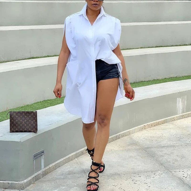 

2021 Summer Fashion Sleeveless Button Down Chic Blouse Summer Loose Casual Shirt Tops