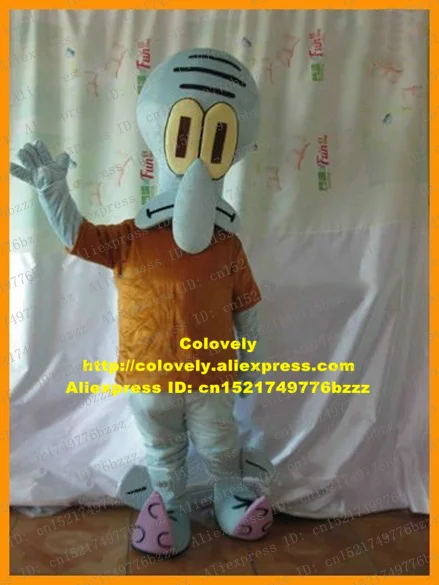 Lucky Gray Squidward Tentacles Octopus Devilfish Octopi Mascot Costume With Bright Yellow Eyes Black Pursed Mouth No.6606 FS |