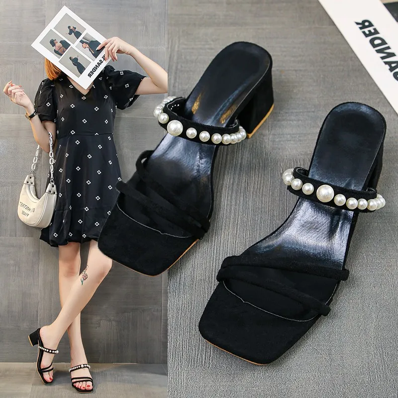 TGHDOF 2022 Fashion String Bead Design Summer Slippers Flip Flops For Women Clip Toe Sandals Ladies Low Heel Party Dance Shoes