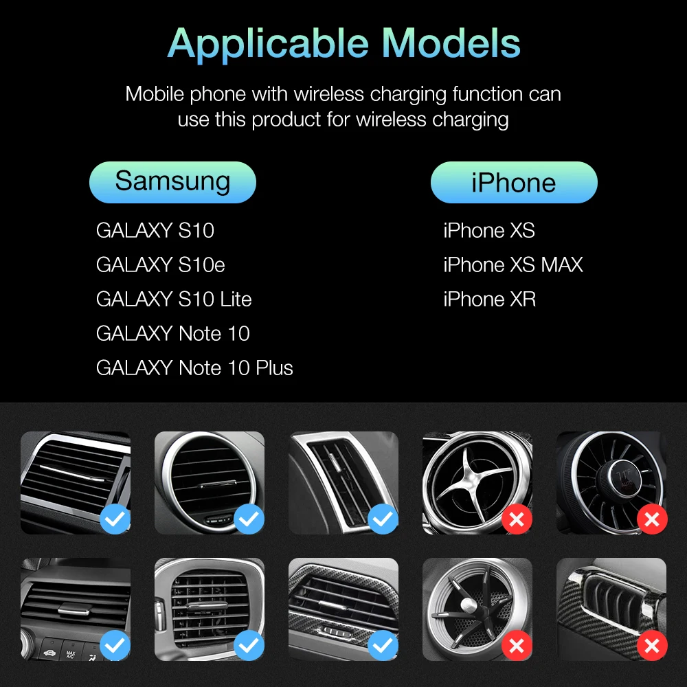 Беспроводной автомобильный держатель зарядного устройства для Samsung Note 10Plus S10 S9 Qi