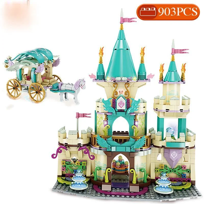 

Friends Girls Building Blocks Ice Snow Magic Castle with Action Figure Carriage Princess Palace Brick Children Gift Toys