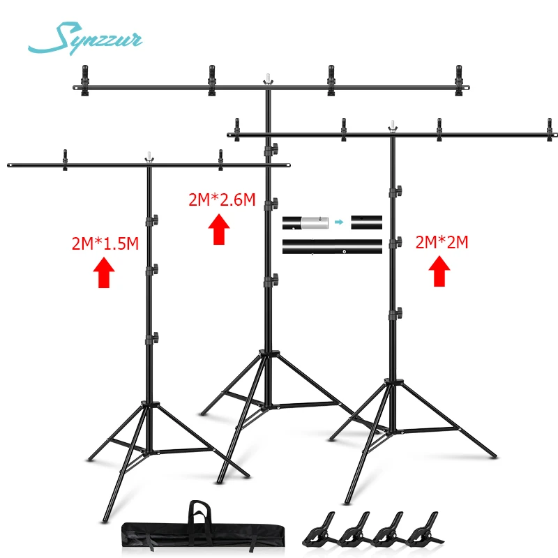 

Portable Photo Studio Background Adjustable T-shape Backdrop Support Stand Kit For Photography Video With 2/4 Spring Clamps