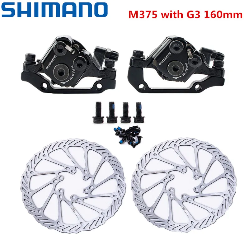 Shimano BR-M375 механические дисковые тормозные суппорты для Acera Alivio Deore с резиновыми накладками M375 суппорт w/n G3 HS1 ротор - Цвет: Pair with G3 160mm