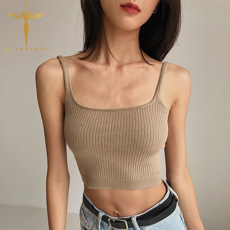 

Sexy Square Neck Streetwear Women's Top Vest Cotton Comforotable Classic Female Tank Top Solid Simple Knitted Ribbed Crop Tops
