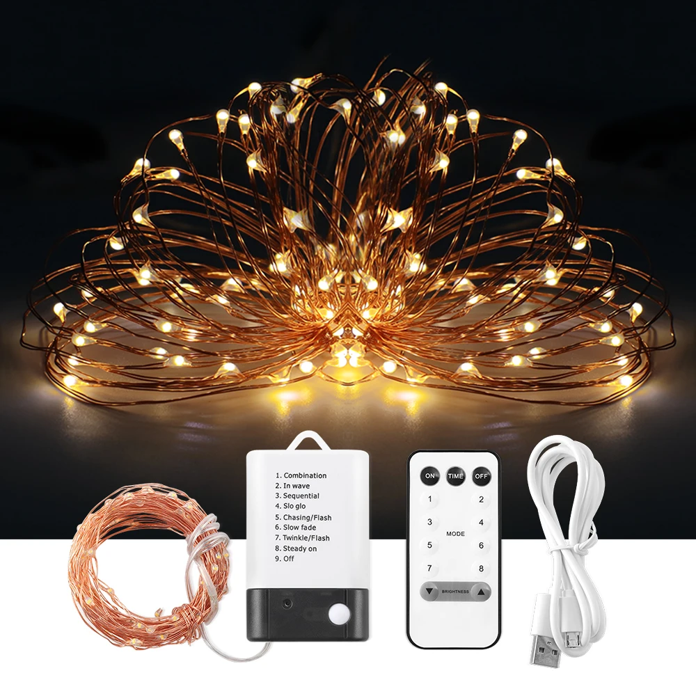 Светодиодный Сказочный светильник с батареей USB 5 м 10 водонепроницаемый пульт
