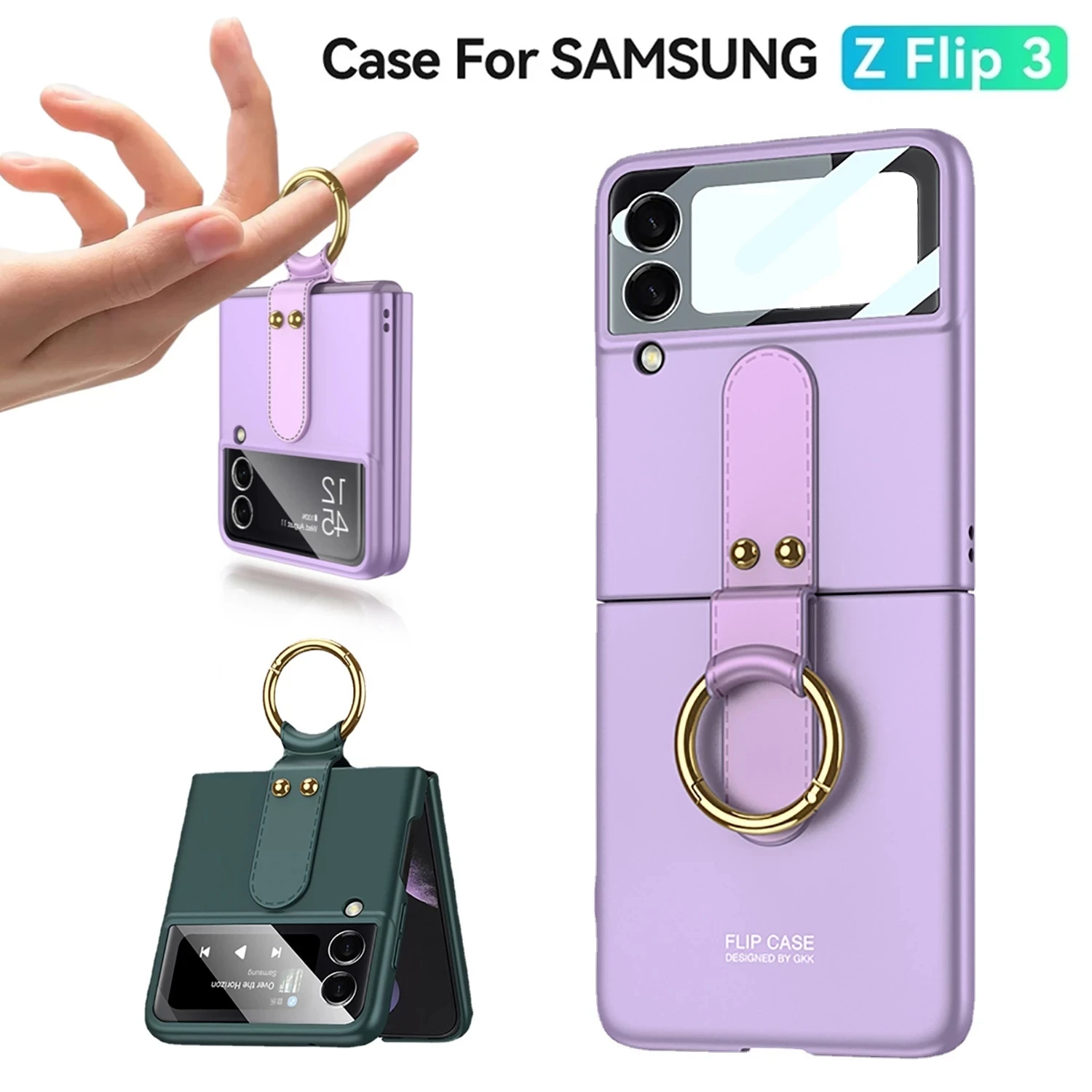 

With Hang Ring Ultra-thin Case For Samsung Galaxy Z Flip 3 5G Case Hard PC Back Cover for Samsung Z Flip3 ZFlip3 Protector Shell
