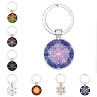 mysterious metatron cubic keychain sacred geometric shape flower of life glass pendant magic six trigrams keychain unisex