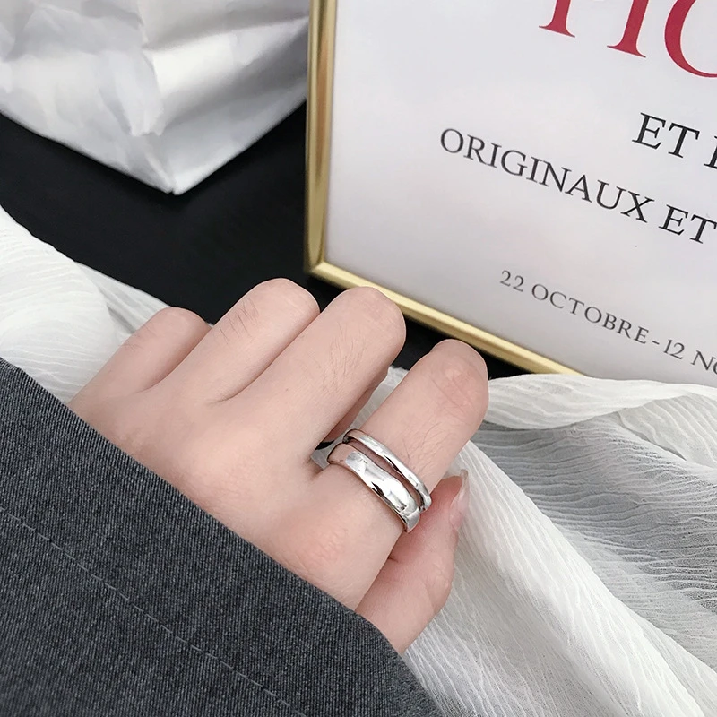 Женское Двухслойное кольцо Silvology серое блестящее из стерлингового серебра 925