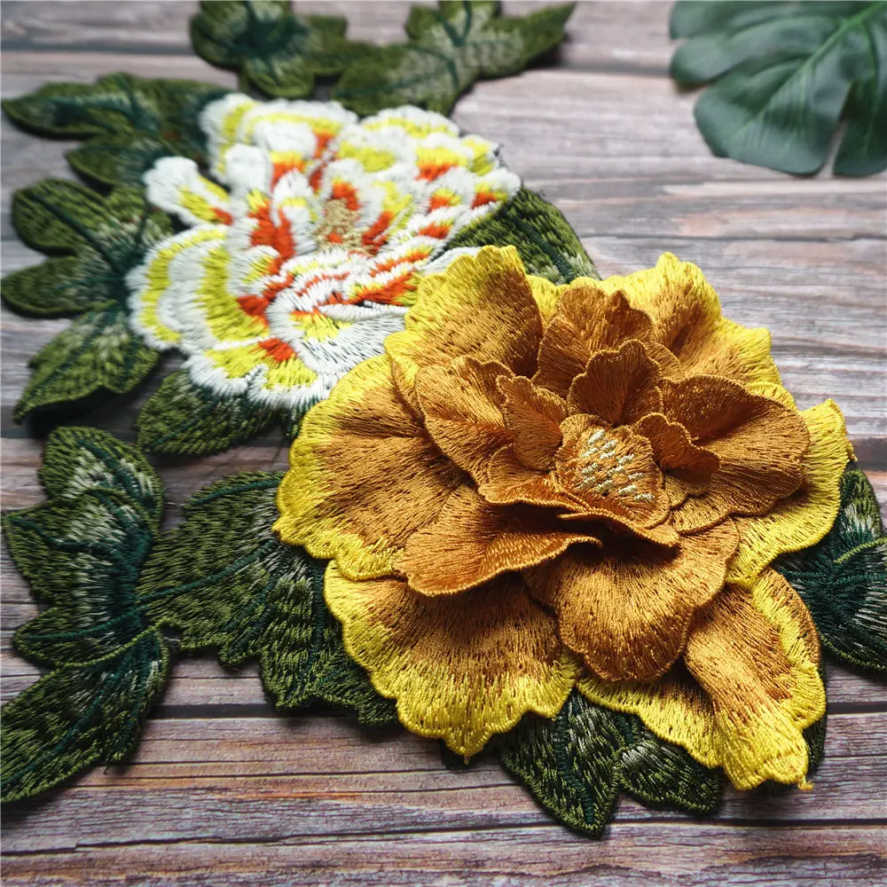 Желтое 3D пионовое цветочное искусственное многослойное вышитое платье с