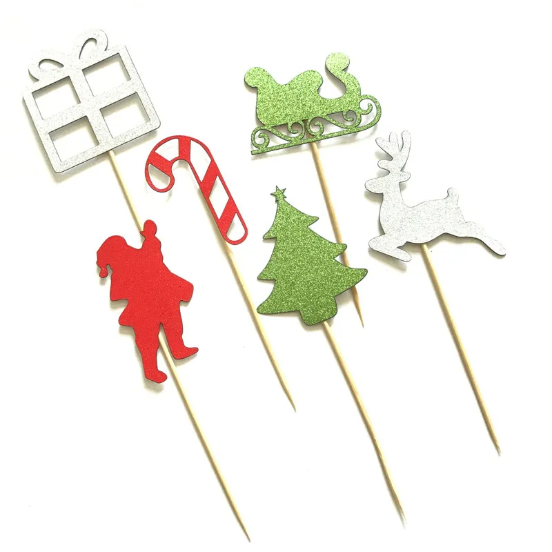 6 шт. рождественские блестящие капкейные топперы Санта-Клаус Олень сани Топпер