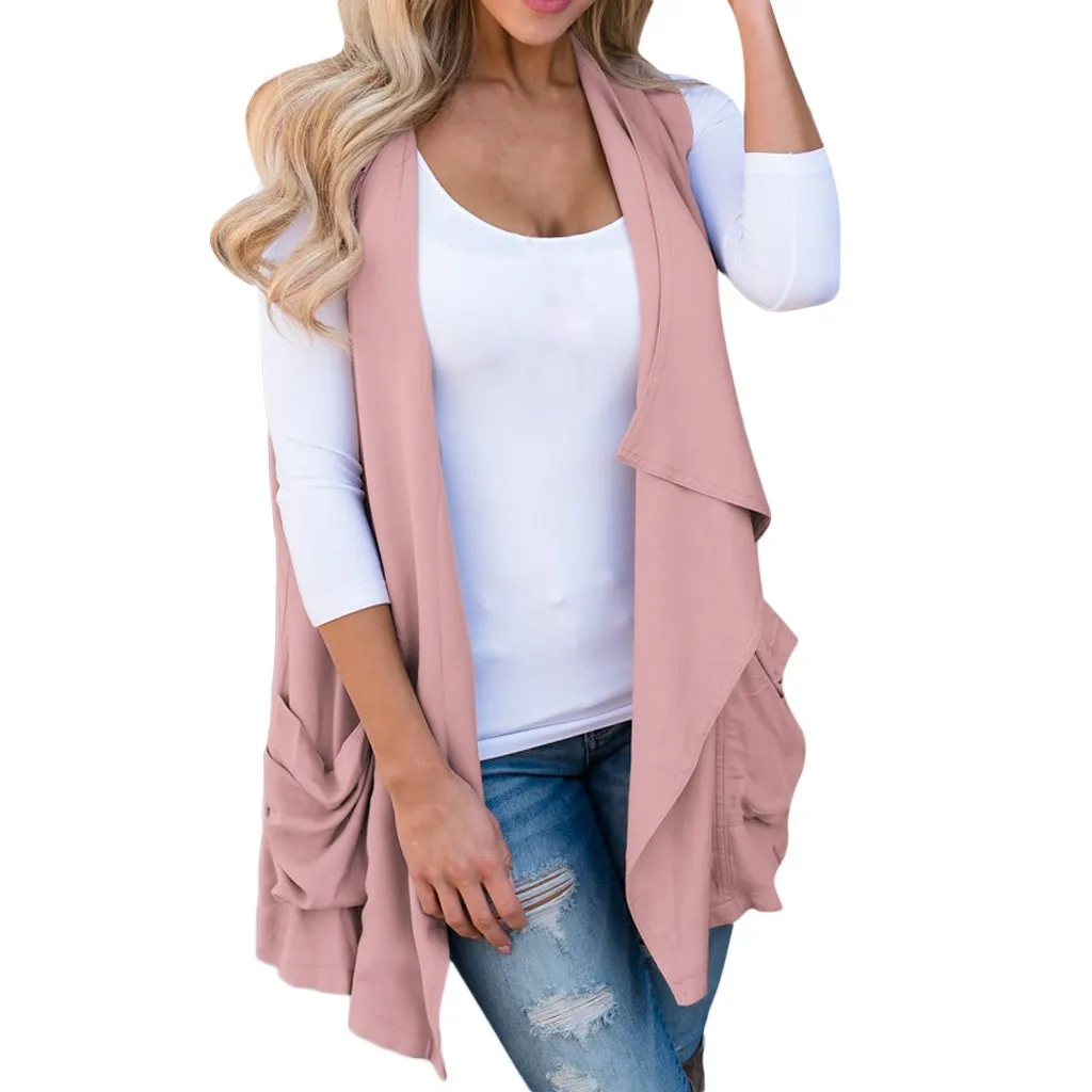 Женский Повседневный жилет без рукавов приталенный флисовый с карманами и