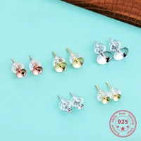 1pair 3344556688mm 925 sterling silver color earrings accessories stud earring blank base setting diy jewelry making