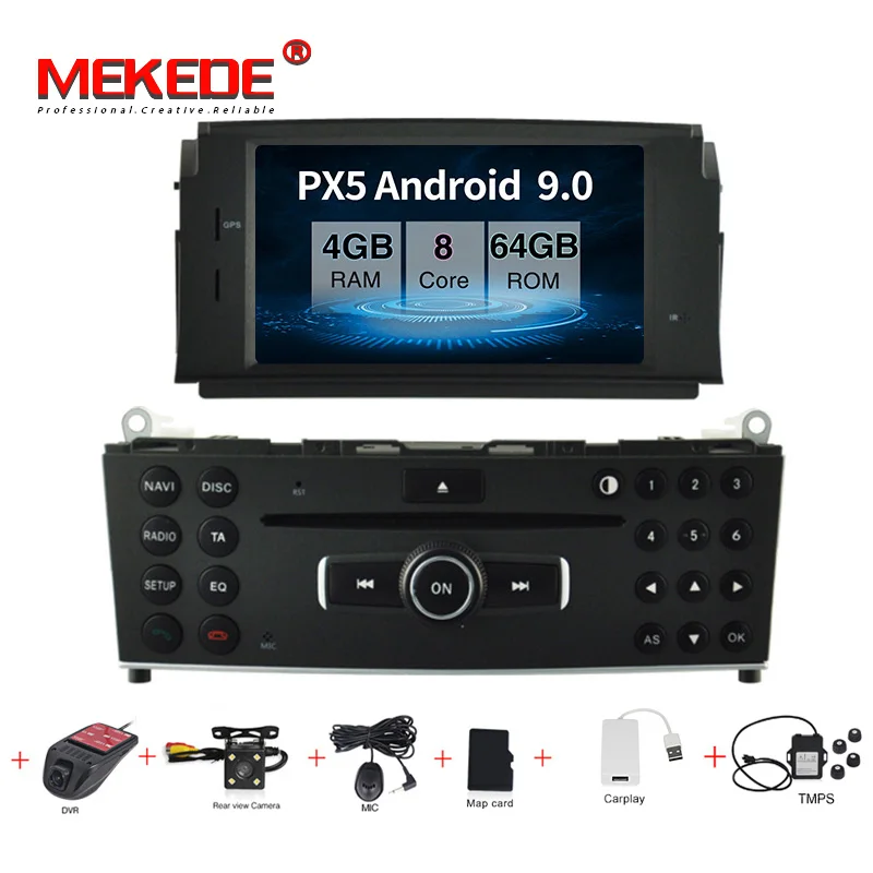 ca dvr carplay TMPS PX5 android 9,0 4 Гб+ 64 Гб автомобильное радио gps навигация для Mercedes Benz C200 C180 W204 2007-2010 с wifi BT carplay USB navi - Цвет: ca dvr carplay TMPS