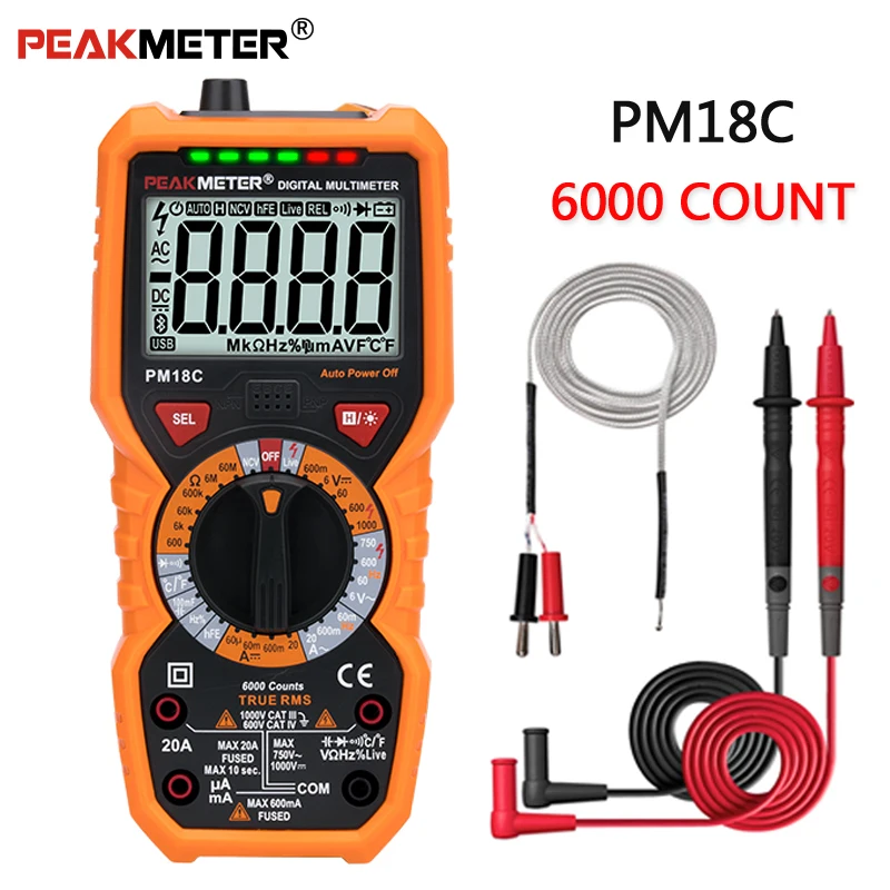 

PEAKMETER PM18C digital multimeter 6000 counts true effective value automatic range AC/DC voltage temperature NCV tester