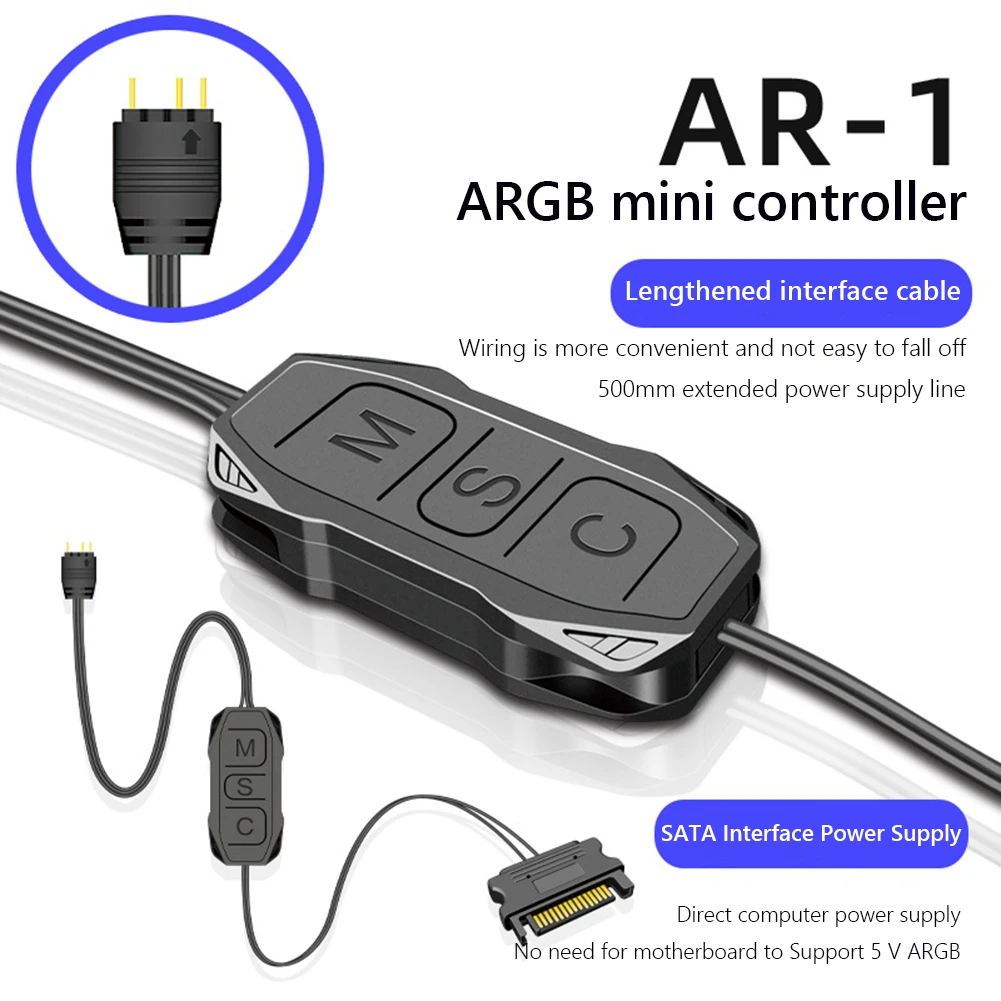 

COOLMOON AR-1 RGB Controller Cable Computer PC 5V 3 Pin to SATA AURA ARGB Mini Control HUB Adapter for Cooling Fan Light Strip