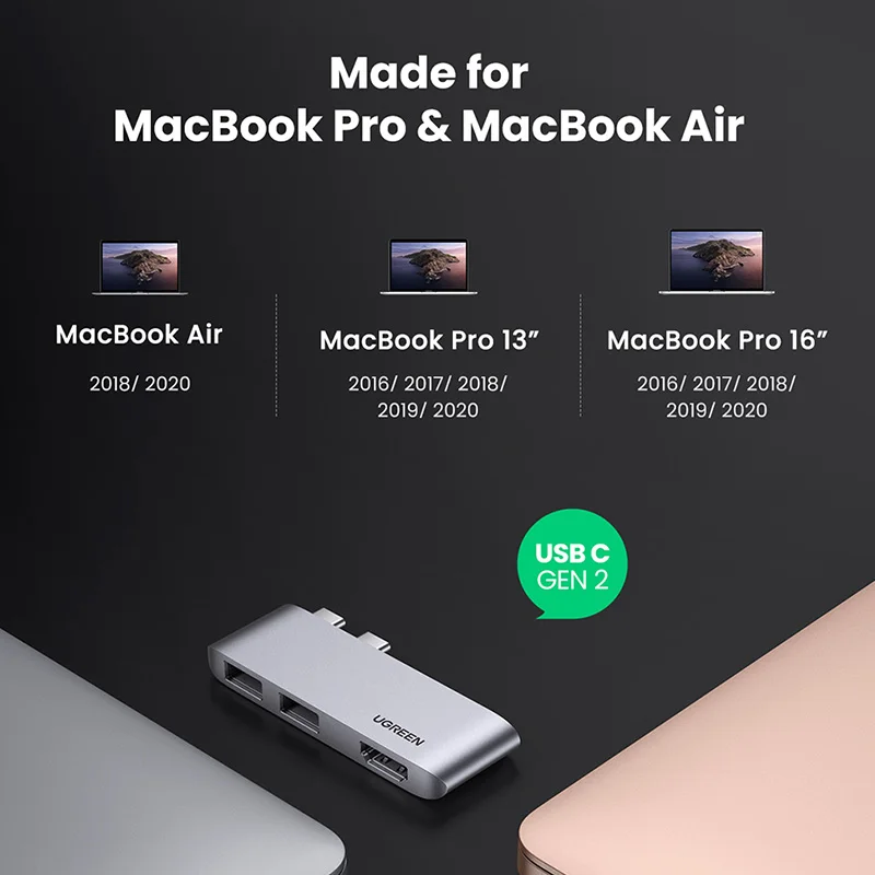 

UGREEN USB C HUB Ultra Mini USB Type C HUB to HDMI 4K USB 3.1 10Gbps USB HUB For Macbook Pro Air 2020 - 2016 Cable Free USB HUB