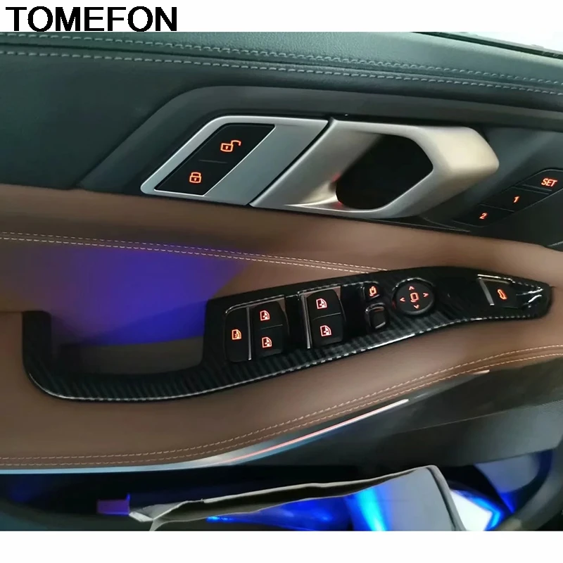 

TOMEFON For BMW X5 G05 2019 2020 LHD Inner Door Armrest Window Switch Button Sticker Molding Cover Trim Interior Accessories ABS