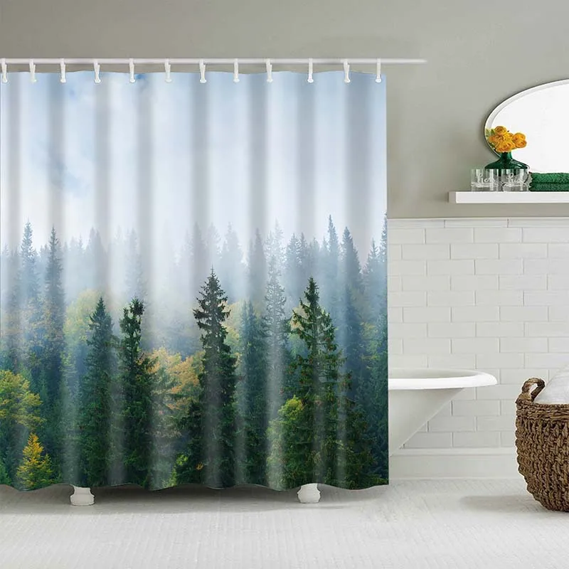 Природа лес занавеска для душа на стену занавеска для душа s ванная комната печатная занавеска s лес Плотный туман узор занавеска для душа s