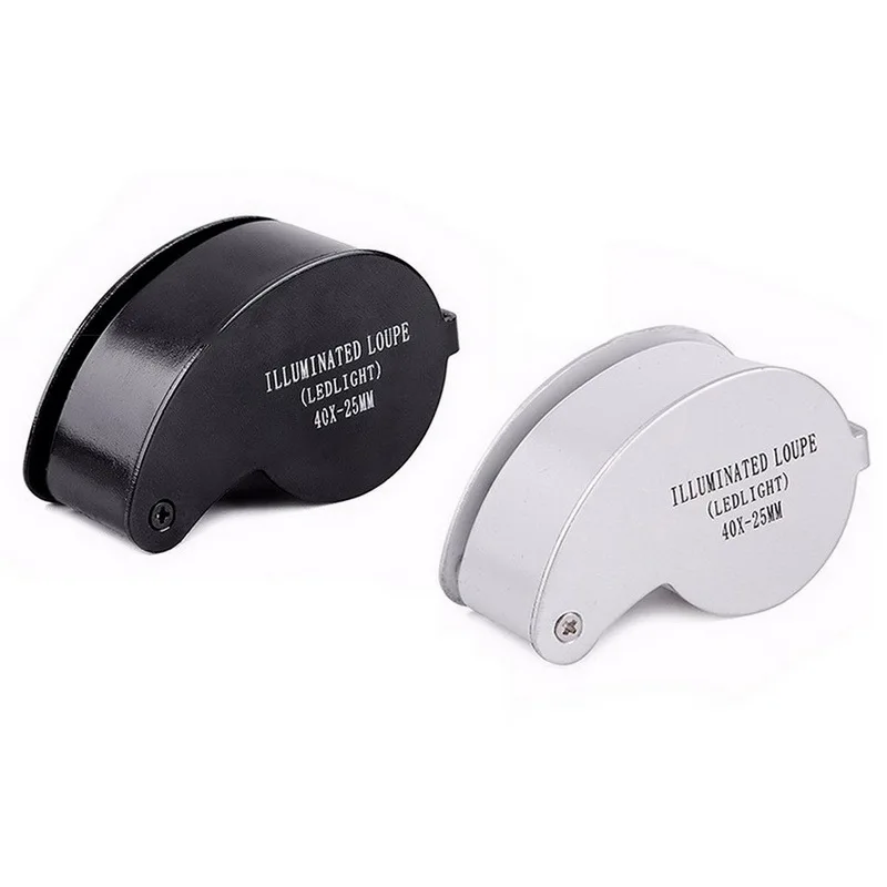 40X Портативный складной лупа с подсветкой увеличительное стекло светодиодный