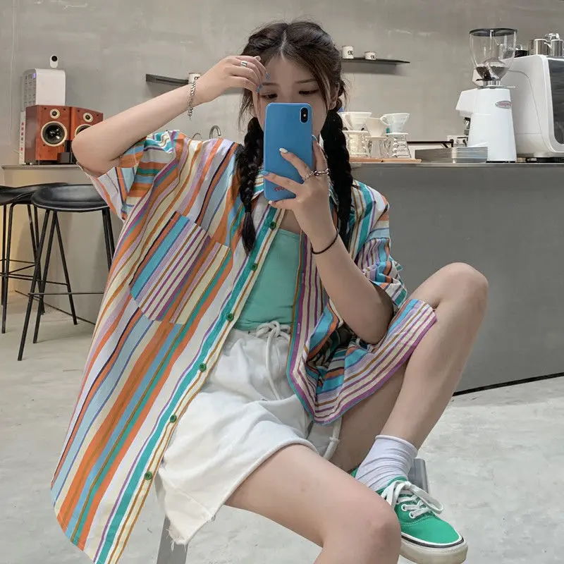 Полосатый дизайн винтажные рубашки женские универсальные офисные шикарные