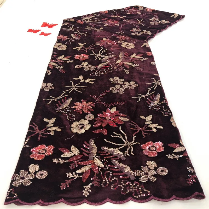 

African Velvet Lace Fabric 2020 High Quality Lace Nigerian Lace Fabrics With Sequins Flannel Fabric For Garment