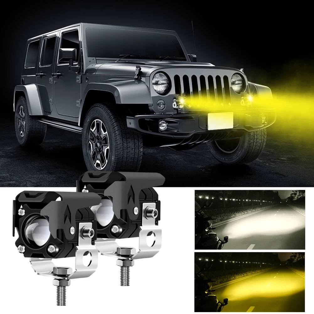 

2 pcs Universal LED Motorcycle Lights White-Amber External Auxiliary Work Lights LED Motorcycle Spotlights Waterproof Headlights