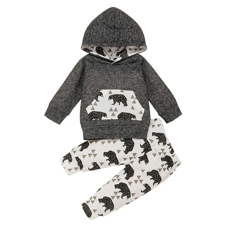 

Осенний комплект для малышей, свитшот с длинным рукавом и принтом медведя + штаны, Одежда для новорожденных, костюмы, Весенняя Спортивная од...