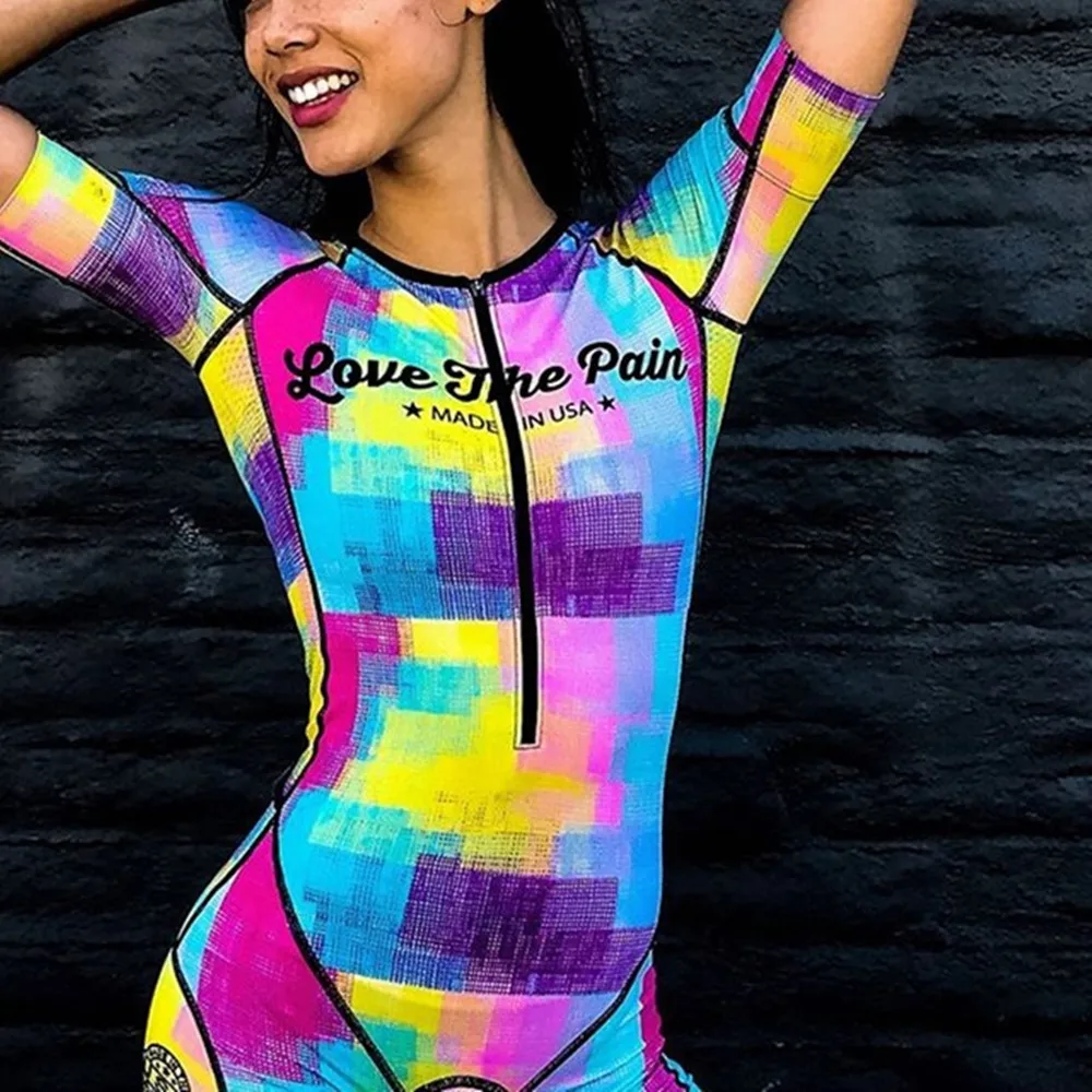 

LOVE THE PAIN roupa de ciclismo feminin triathlon summer skinsuit short sleeve bike clothing roadbike mtb shorts sportswear set