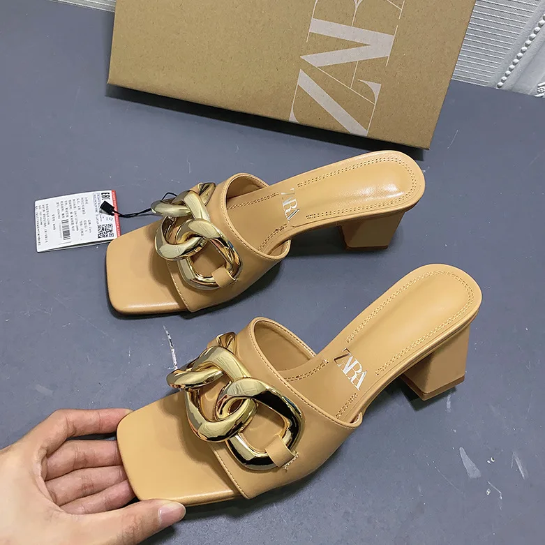 Женские сандалии на высоком каблуке Босоножки с открытым носком металлической