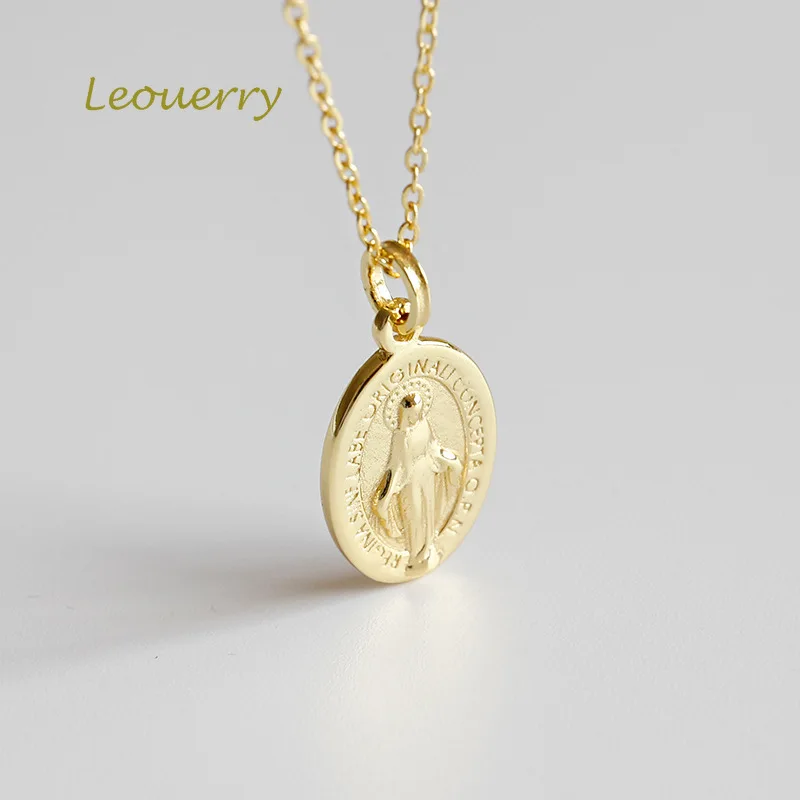 Leouerry 925 стерлингового серебра Девы Марии монета с портретом ожерелье 18K